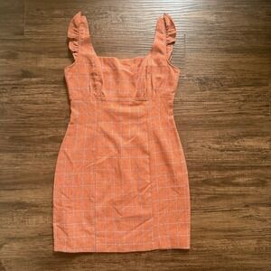 Allison & Kelly Orange Plaid Mini Dress Size S Ruffle Square Neck Tweed Vibe